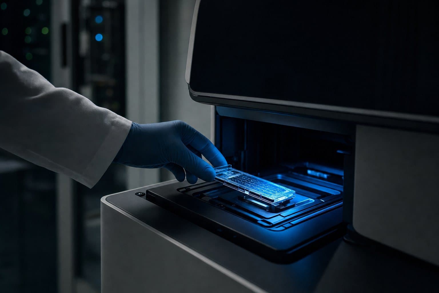 A researcher loading a DNA sequencer