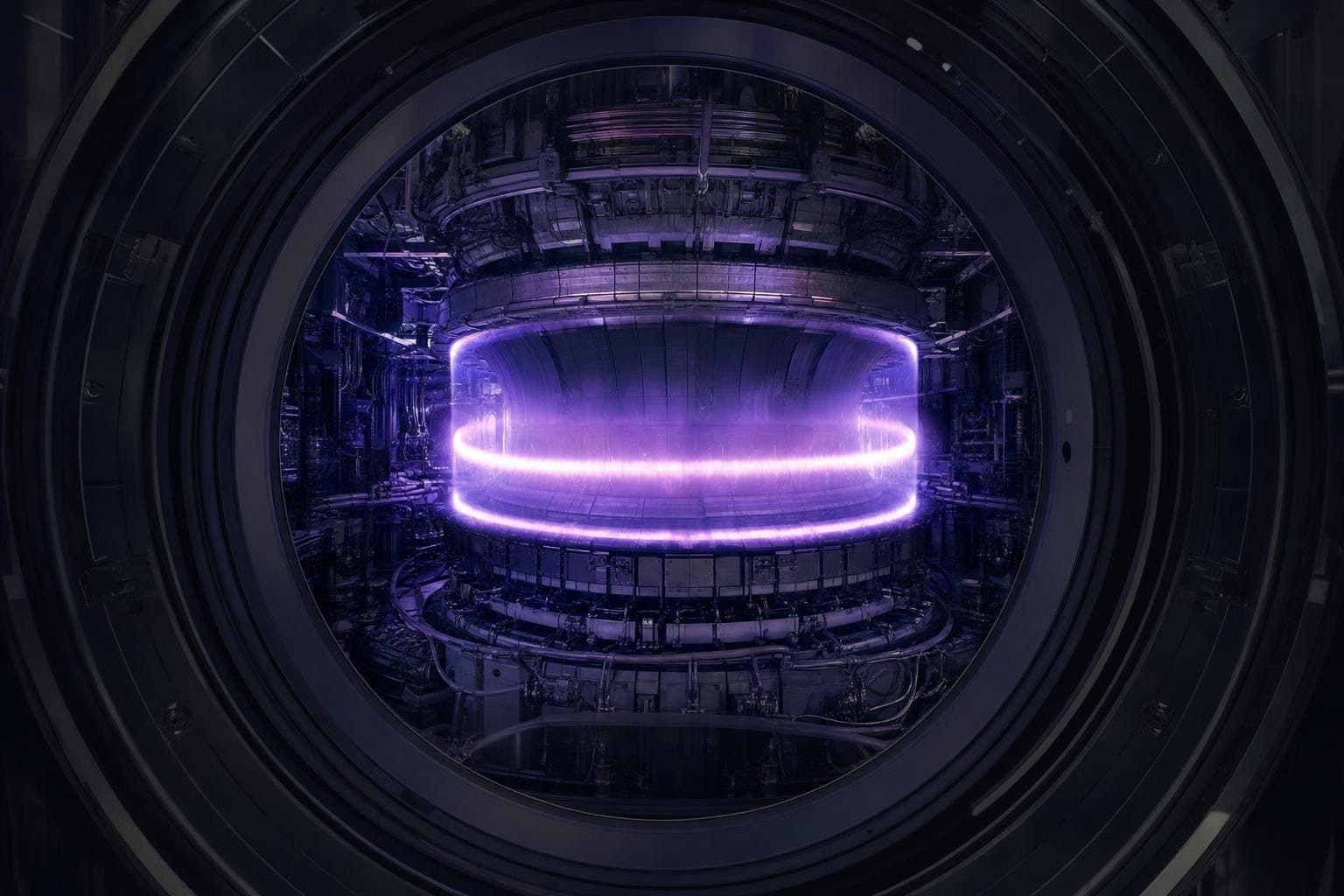 Plasma glowing inside a fusion reactor